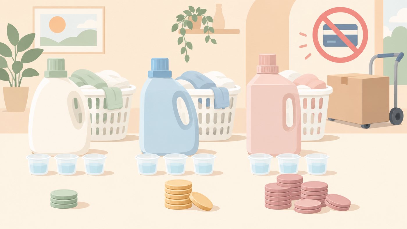 自動投入の本体・超特大つめかえ・業務用大容量の3つの荷姿のイラスト