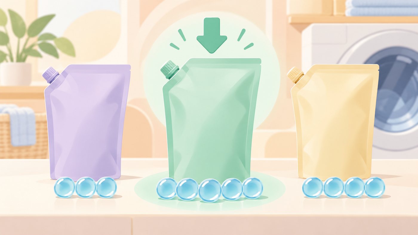 詰替用の袋を1gあたりの単価で比べるイラスト