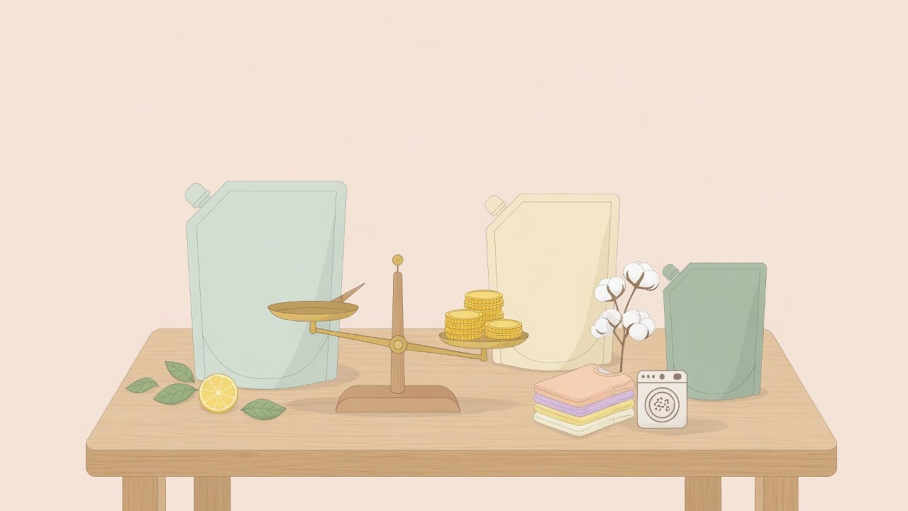 さらさの液体洗濯洗剤の詰替パックが並ぶイラスト
