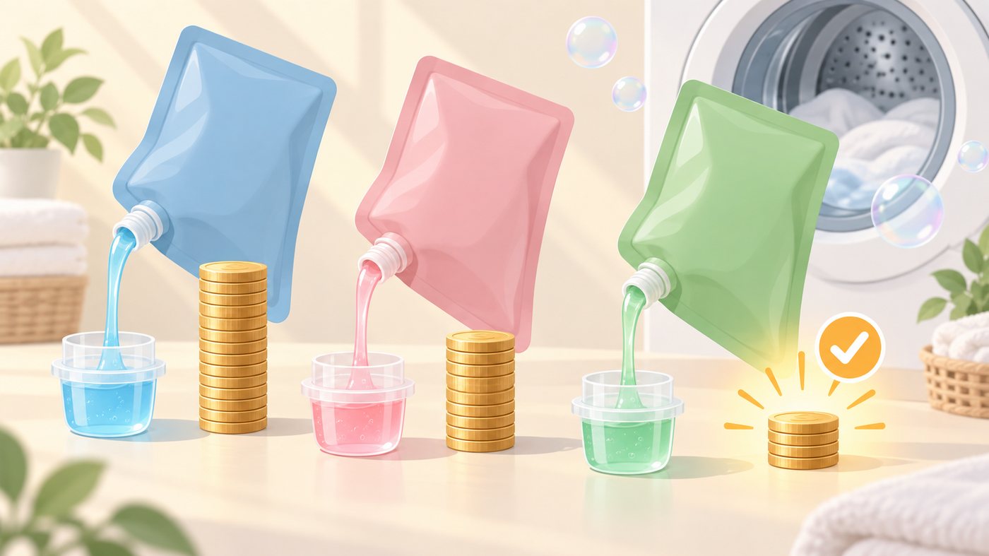 詰替用の袋と計量キャップのイラスト