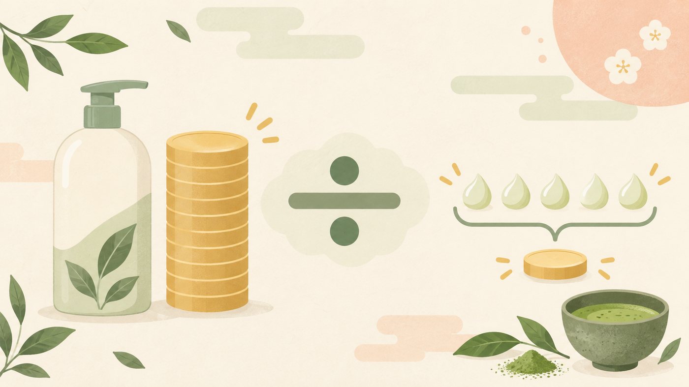 つめかえ袋の容量と1gあたりの単価を比べるイラスト