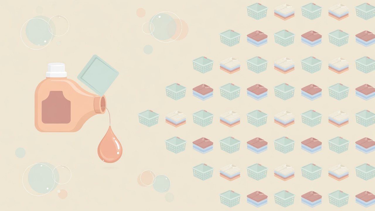 コンパクトな洗濯洗剤の本体と詰め替え用が並ぶイラスト