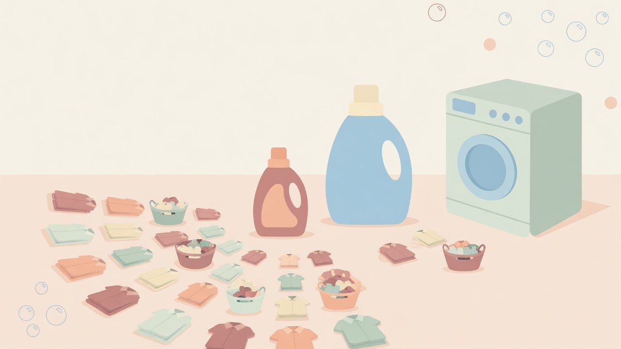 洗剤の本体と詰め替え袋を棚に分けて置くイラスト