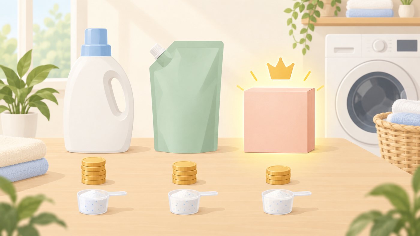 760gの詰め替え洗剤を1gあたりで比べるイラスト