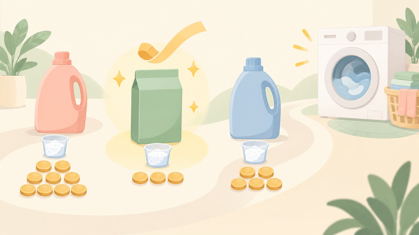 入数の違う詰め替え洗剤を3つの枠に分けたイラスト