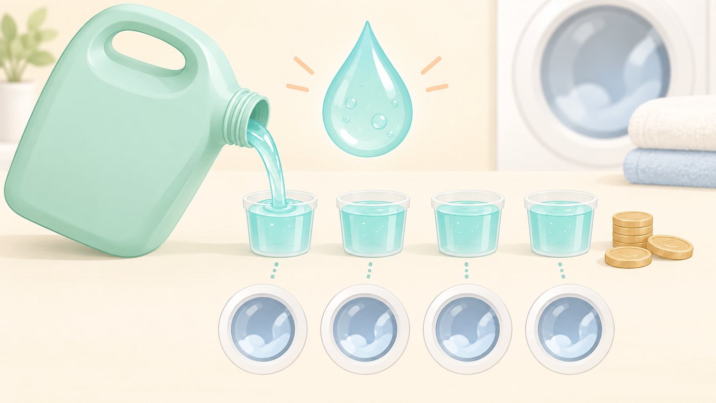 洗剤の袋の数と1gあたりの単価を比べるイラスト