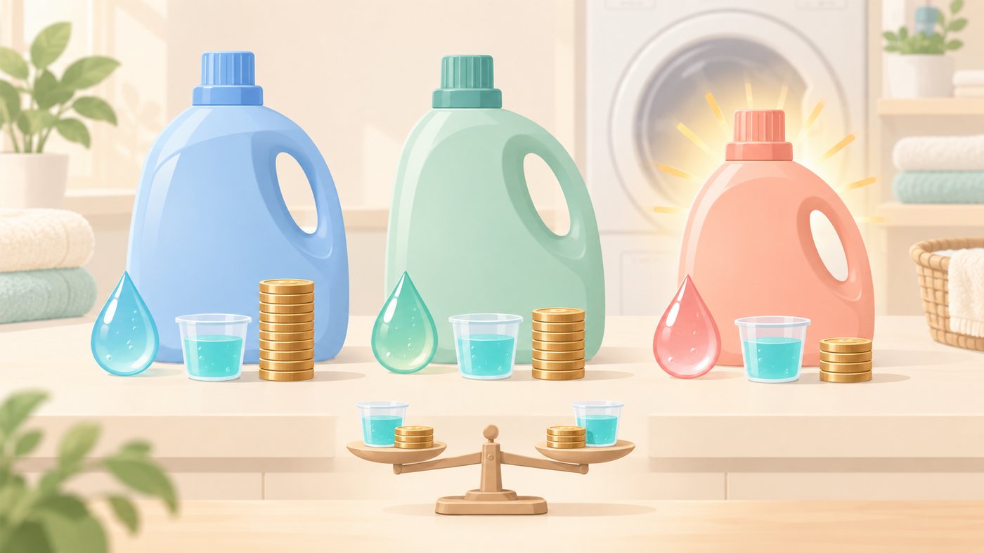 少量とまとめ買いで洗剤の置き場所を分けるイラスト
