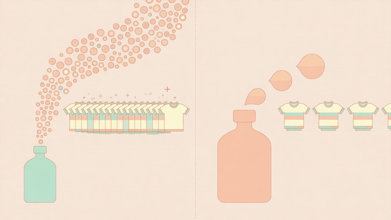 洗剤の本体と詰め替え袋を棚に分けて置くイラスト
