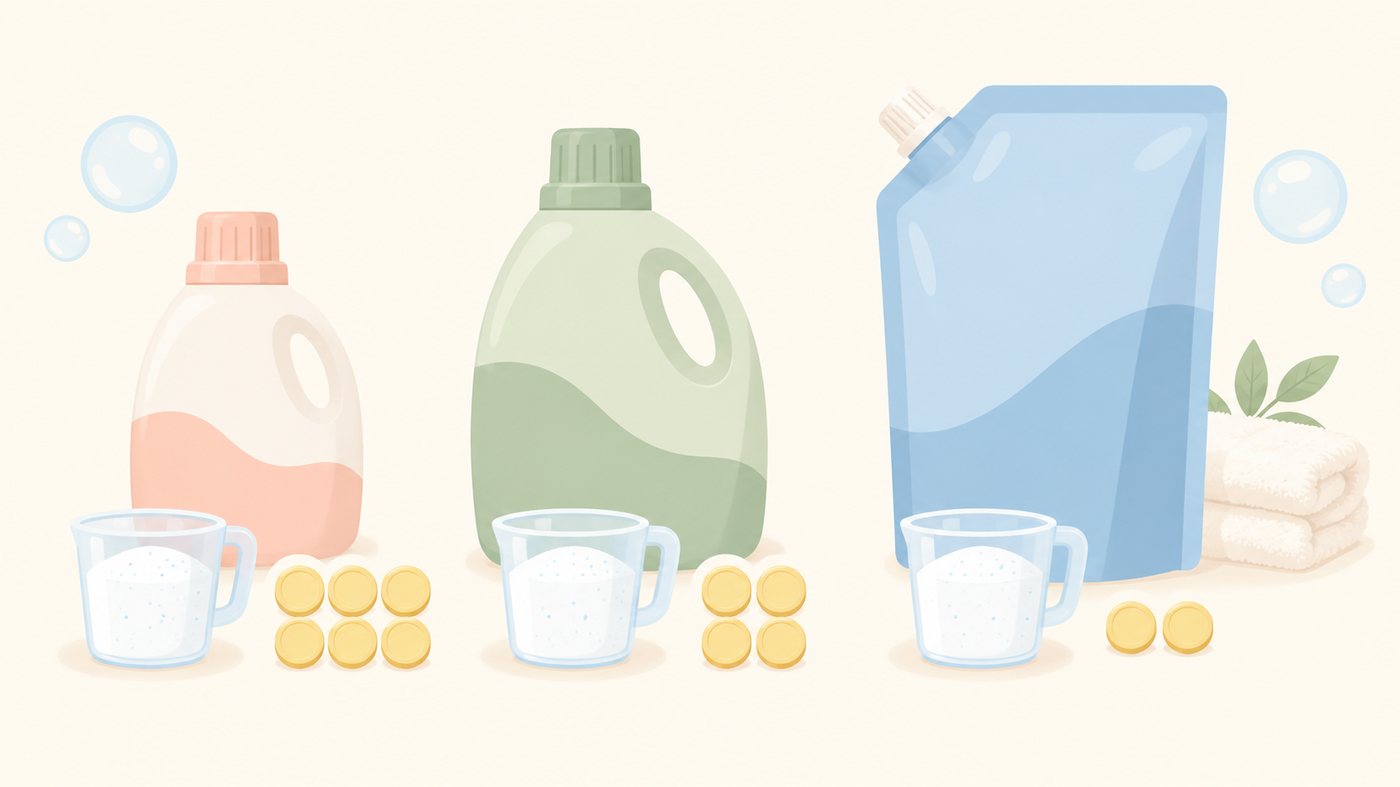 洗濯洗剤の内容量と入数からg単価を比べるイラスト