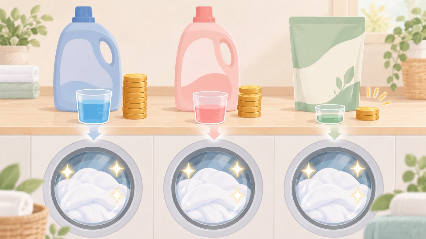 粉末と液体の洗濯洗剤の袋を並べたイラスト
