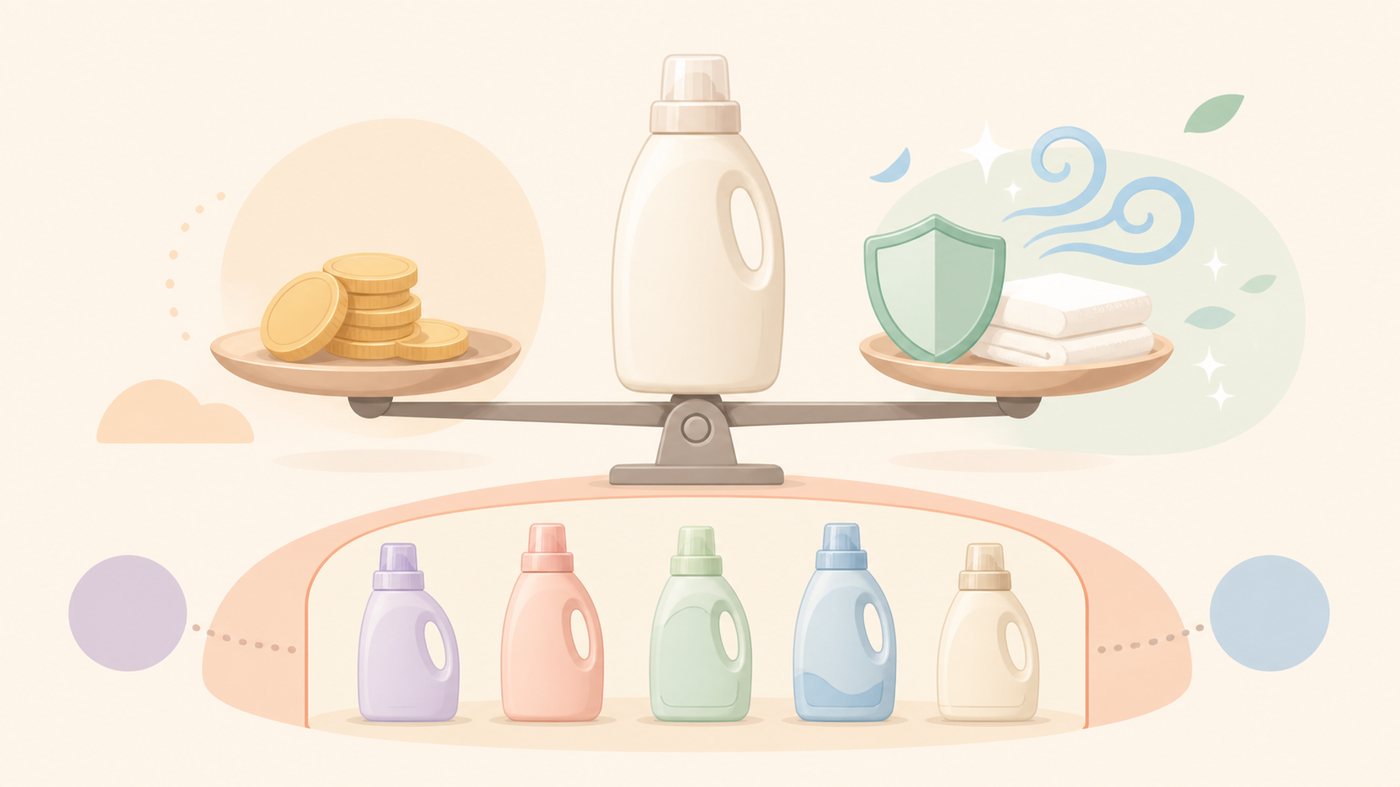柔軟剤を選ぶ4つの視点のイラスト