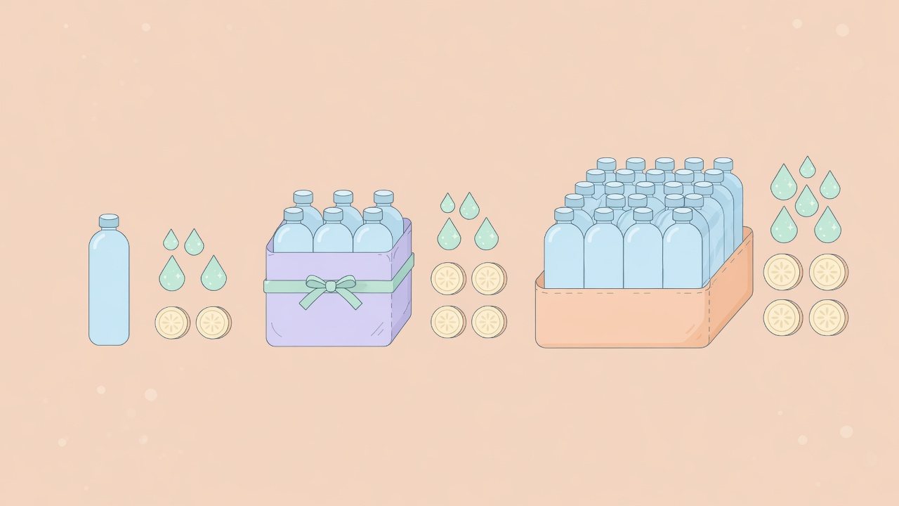 入数の違う天然水ケースの置き方のイラスト