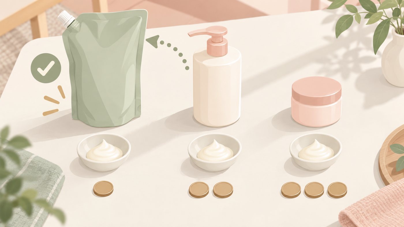 紙パンツの袋と1枚あたりの単価を比べるイラスト