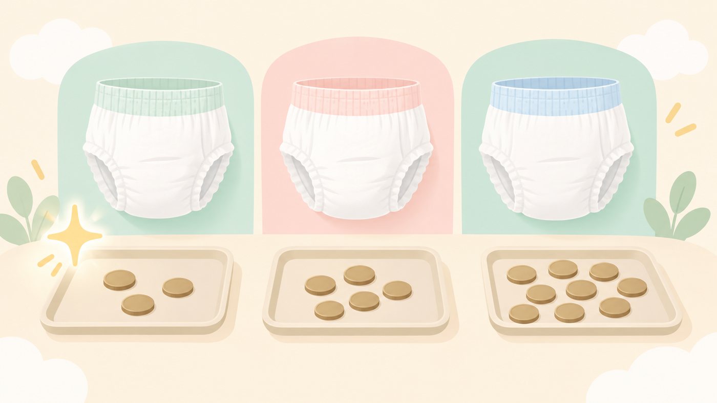 紙パンツの袋と枚数を数えるイラスト