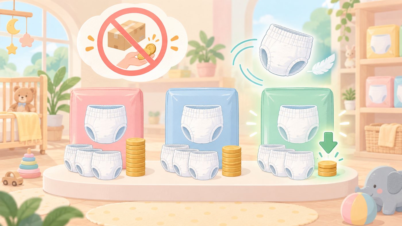 パンツタイプおむつの袋を並べたイラスト