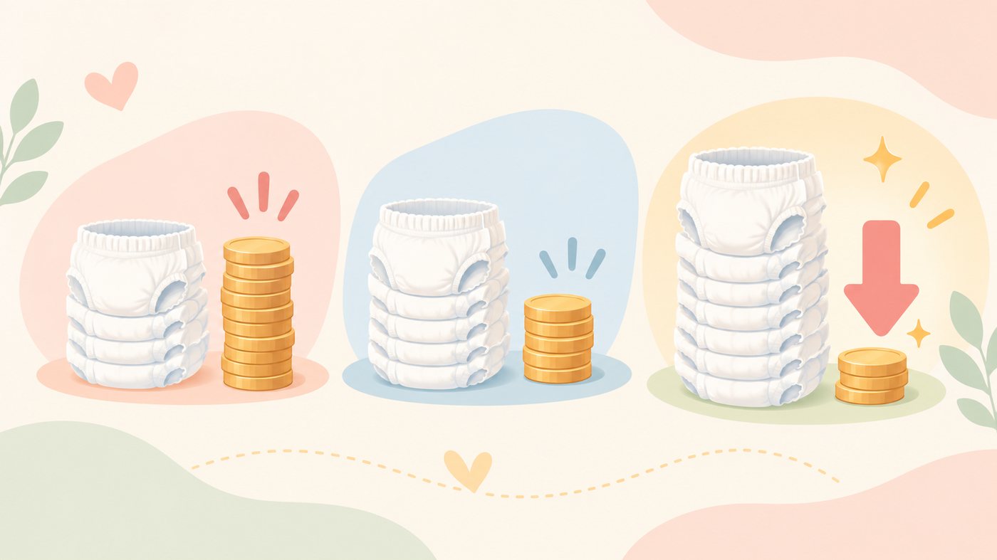 袋の値段を枚数で割って1枚あたりを出すイラスト