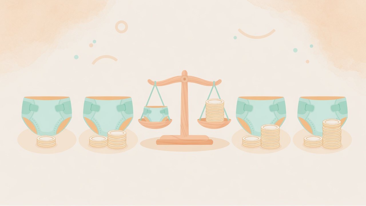 紙おむつの袋と1枚あたりの単価を計算するイラスト
