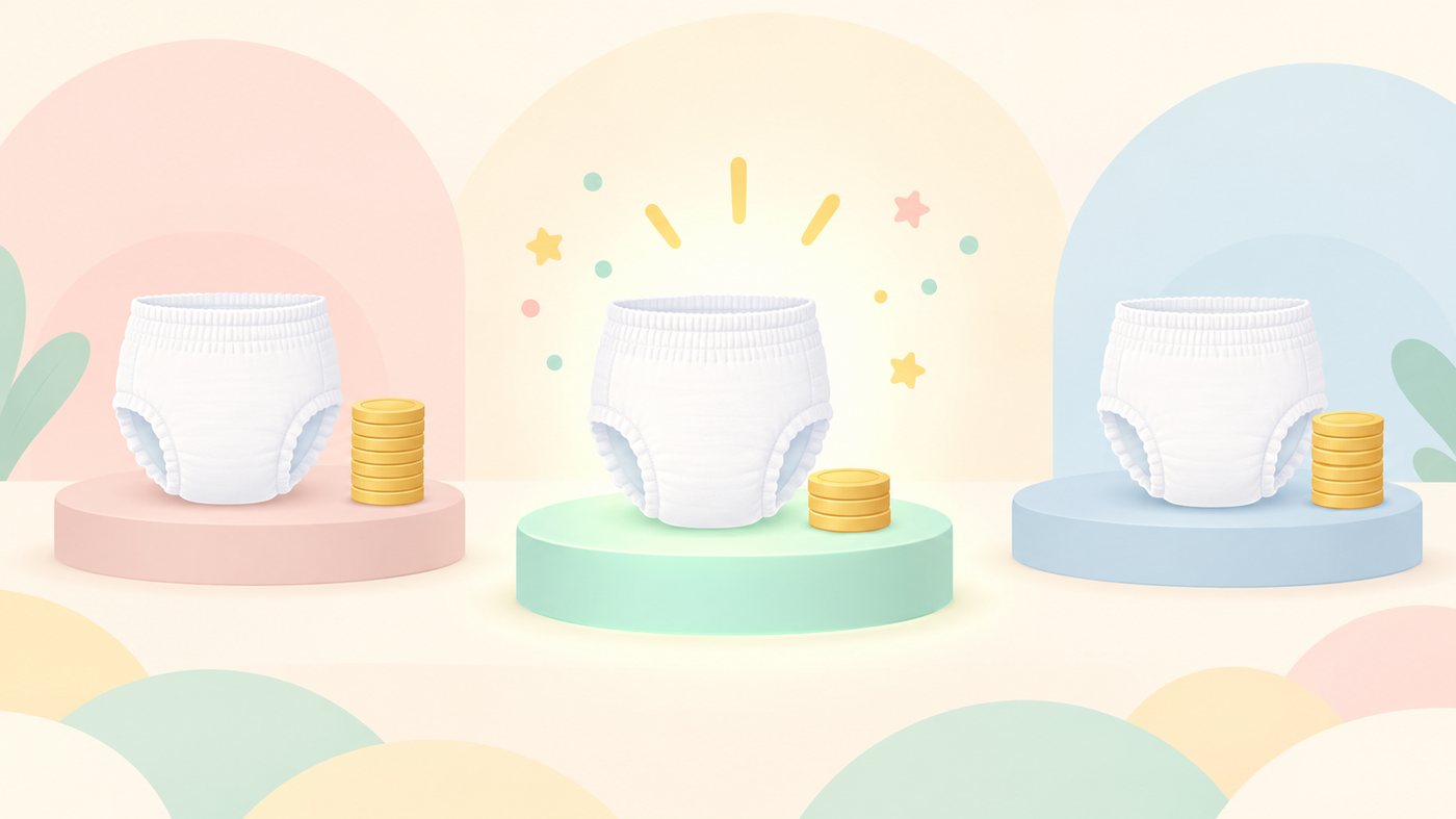 パンツタイプおむつのMサイズを1枚あたりで比べるイメージ