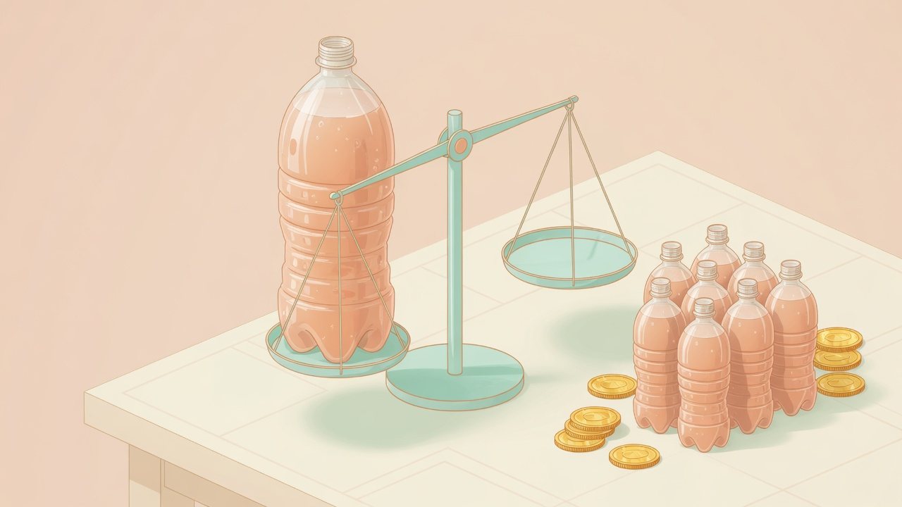 2L飲料の容量と単価計算を示すイラスト
