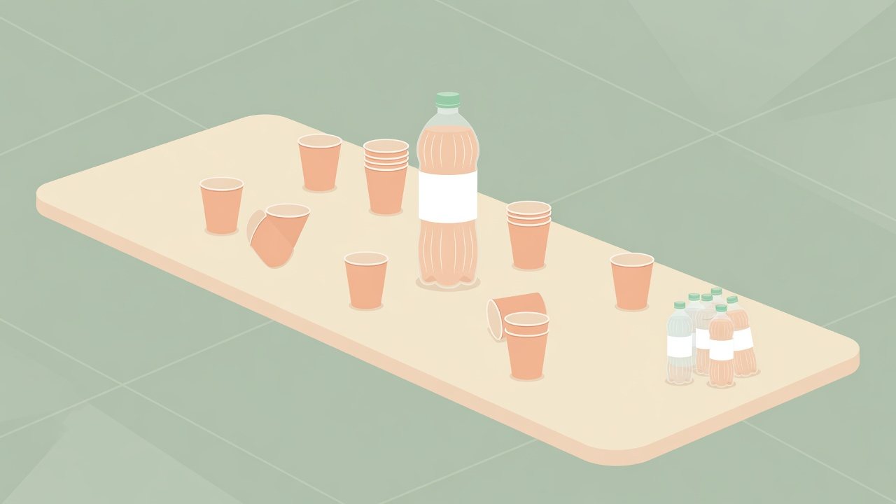 業務用ペットボトルの月間使用量を計算するイラスト