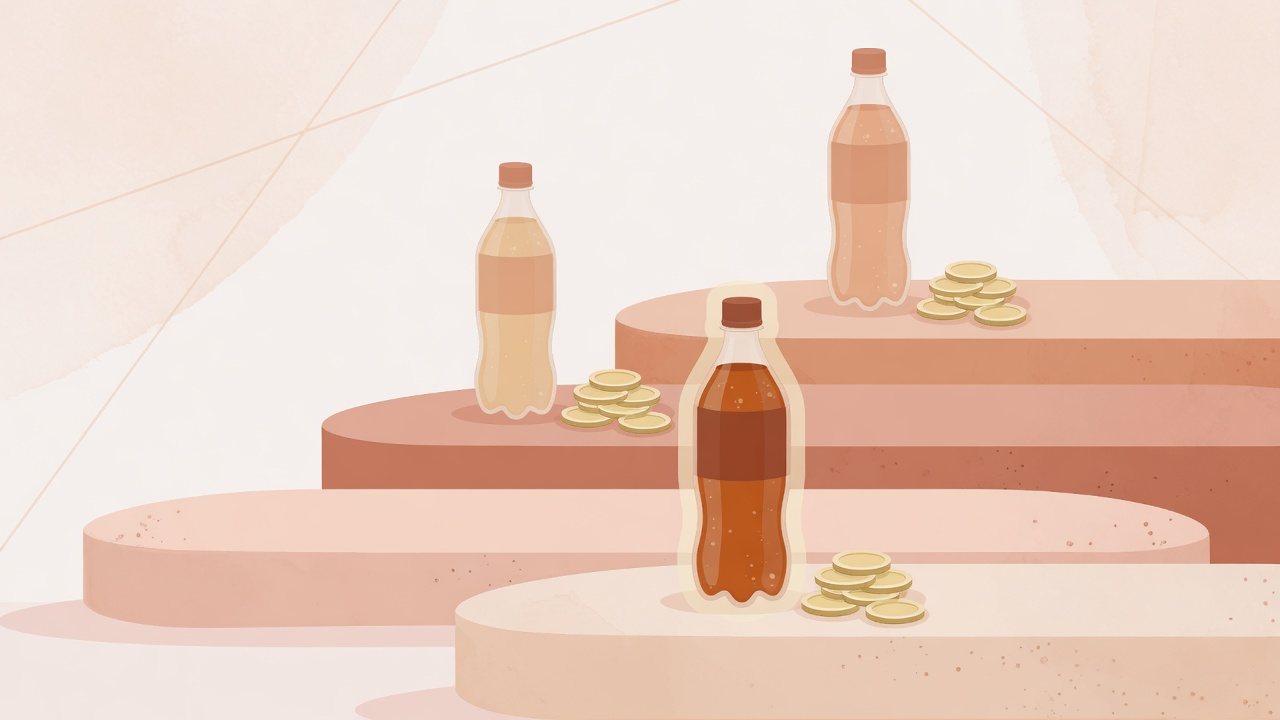飲料の種類と容量帯を分けて比べるイラスト