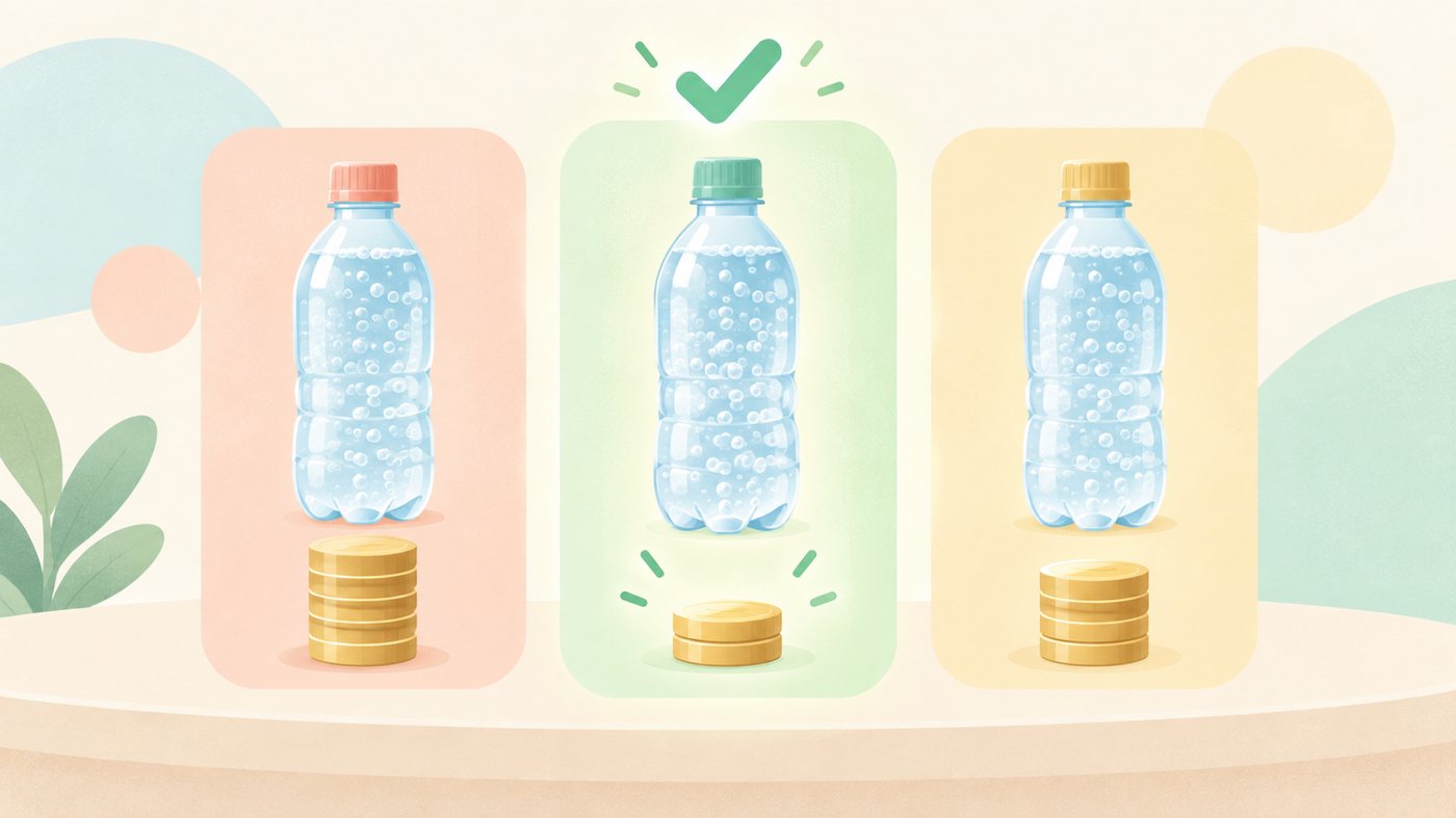 強炭酸水の1ml単価を1本分へ換算するイラスト