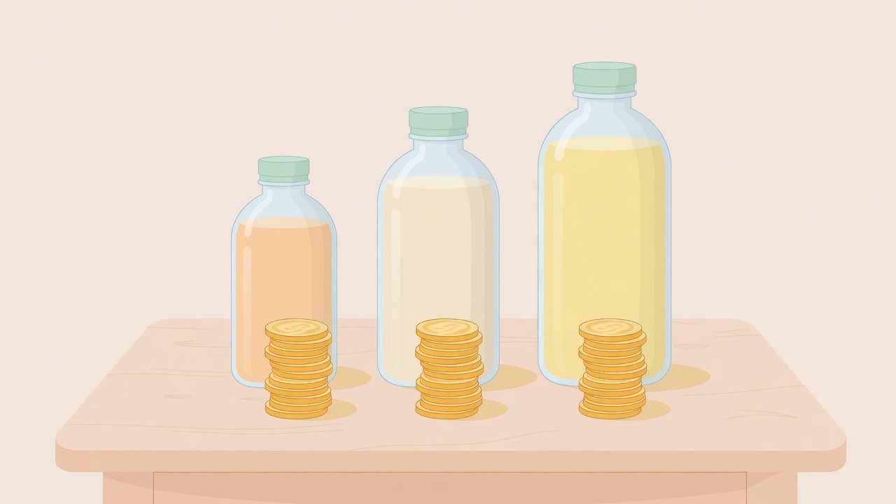 ラベルのない2Lと中型とお茶と炭酸を分けて置くイラスト