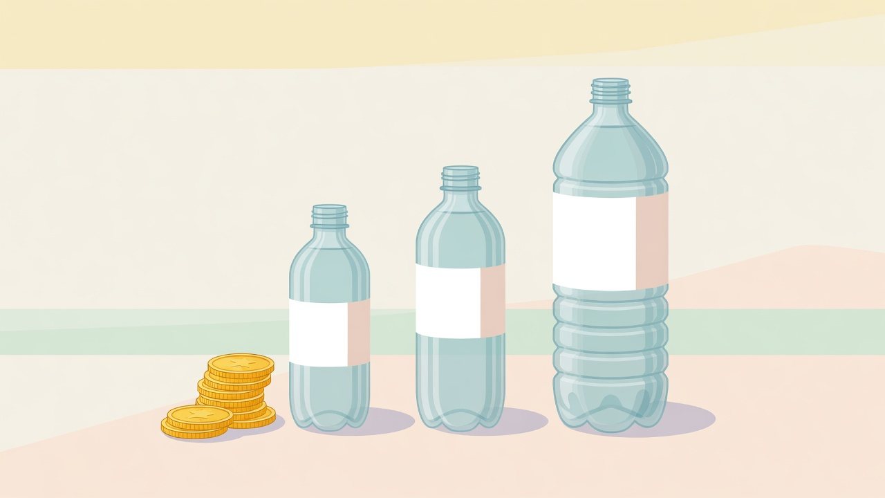 大容量のペットボトルケースが並ぶイラスト