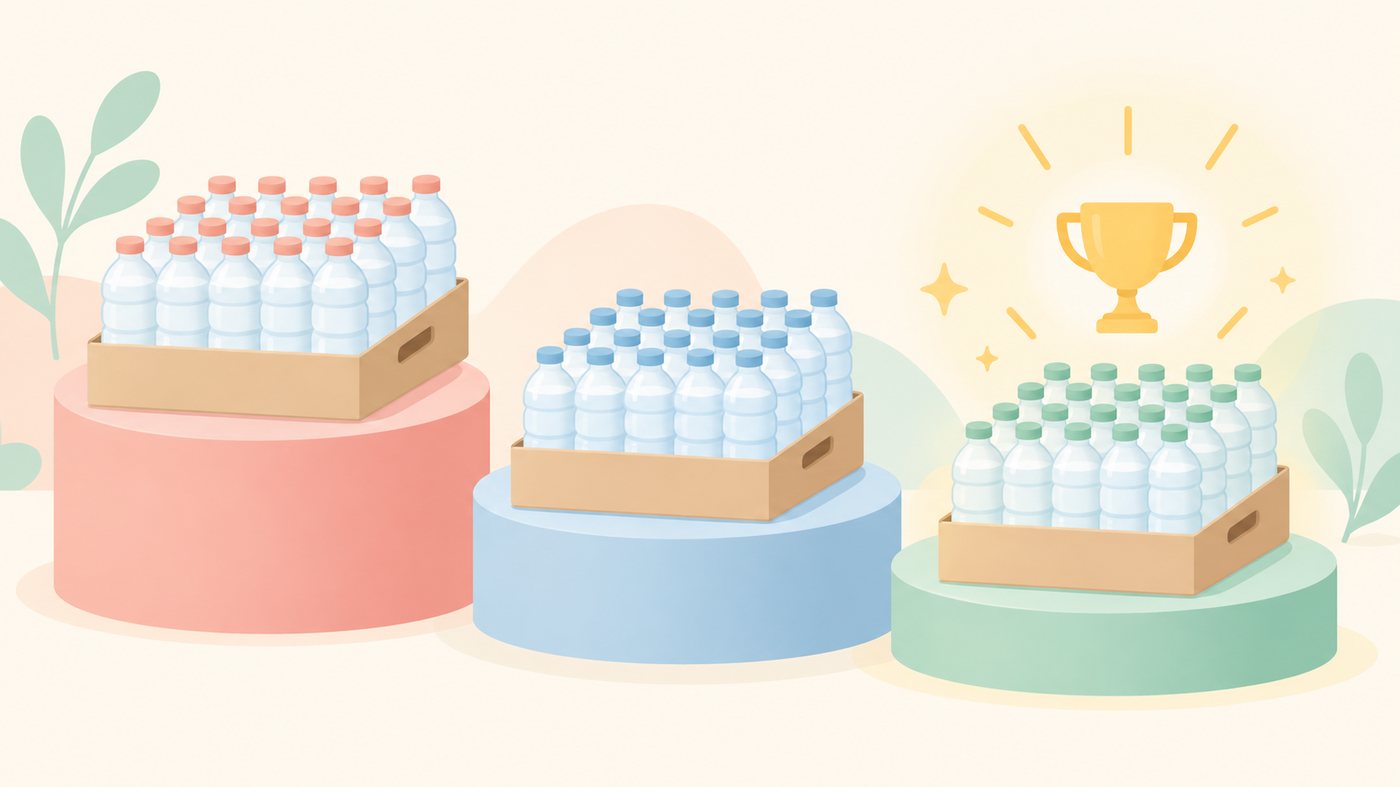中型と大型のペットボトルを並べて比べるイラスト