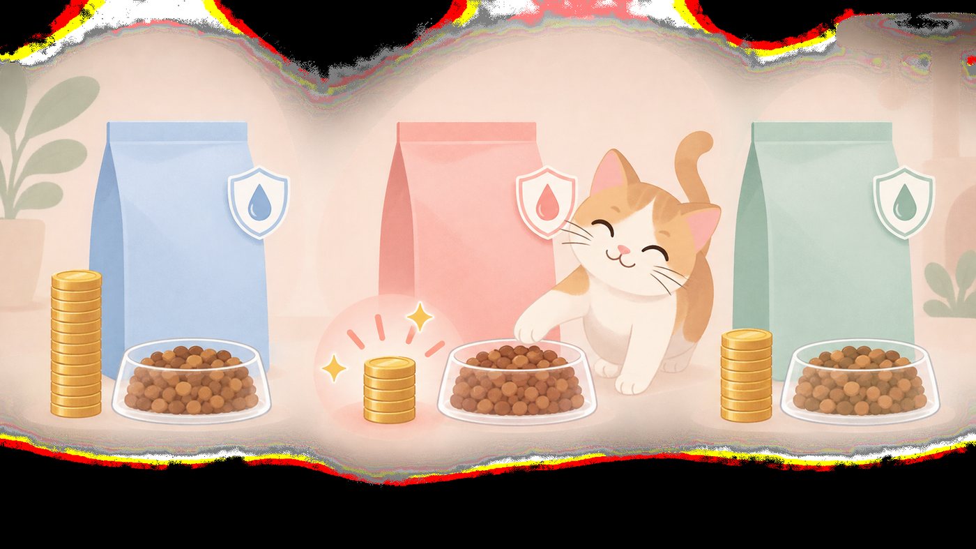 袋とセットを1gあたりの単価でそろえて比べるイラスト