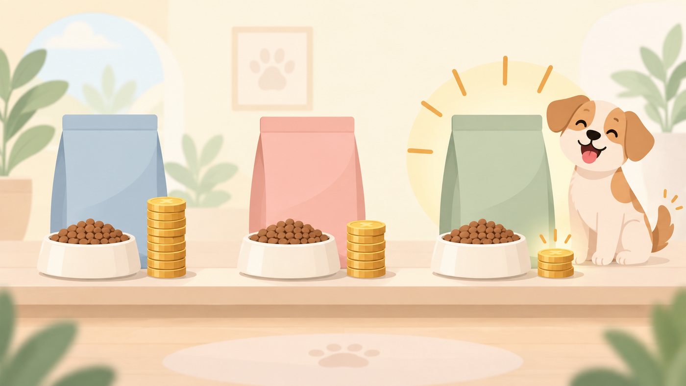 犬用と猫用でフードの置き場を分けるイラスト