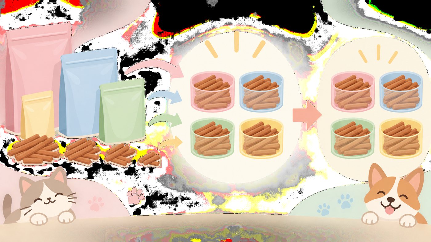 スティック状のおやつを並べて1gあたりの単価で比べるイラスト