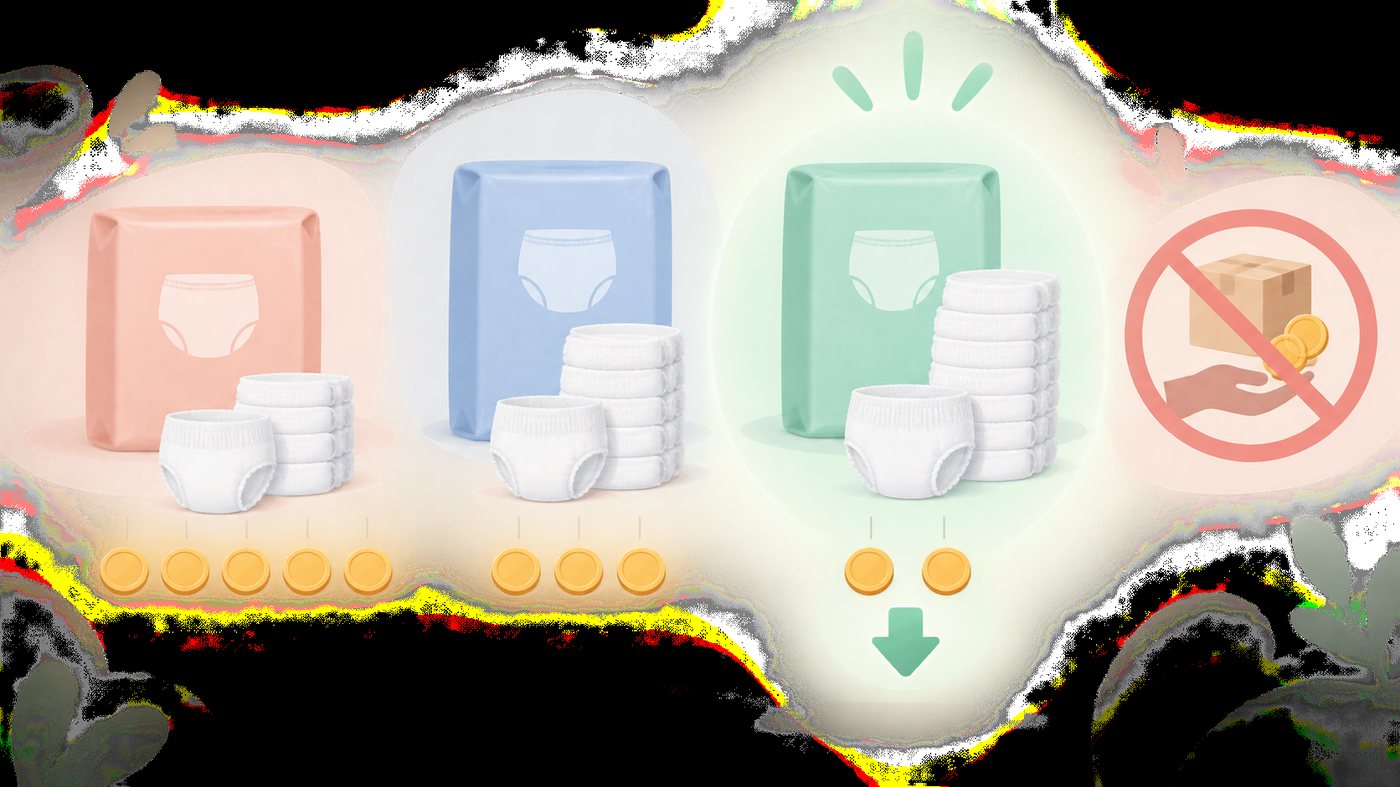 ドライフードの袋を並べて1gあたりの単価を見比べるイラスト
