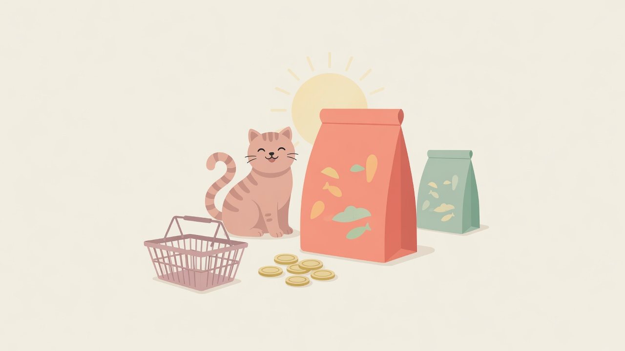 犬用ドライ・猫用ウェット・猫用おやつの3つの枠のイラスト