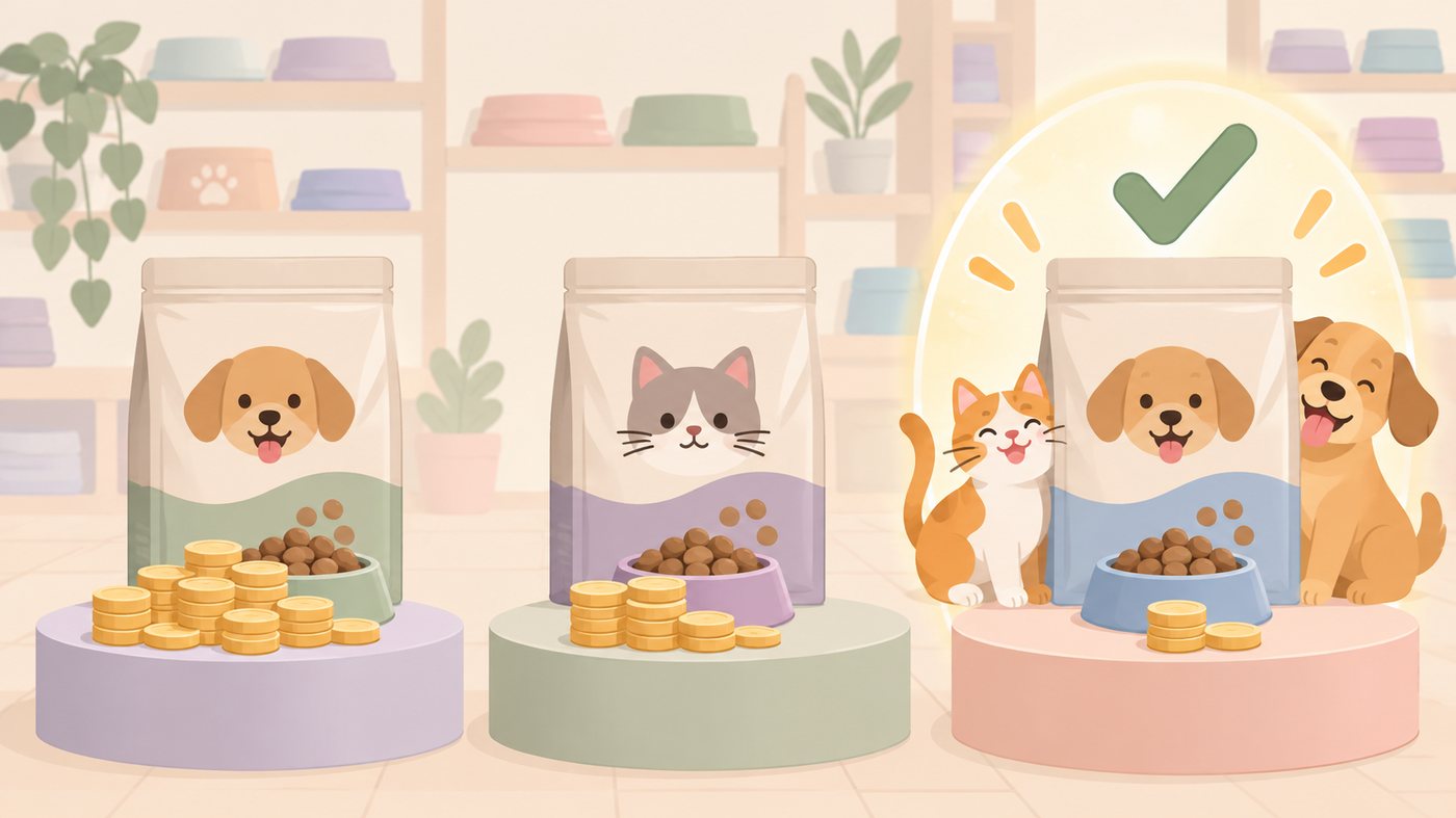 猫用と犬用の袋を分けて並べたイラスト