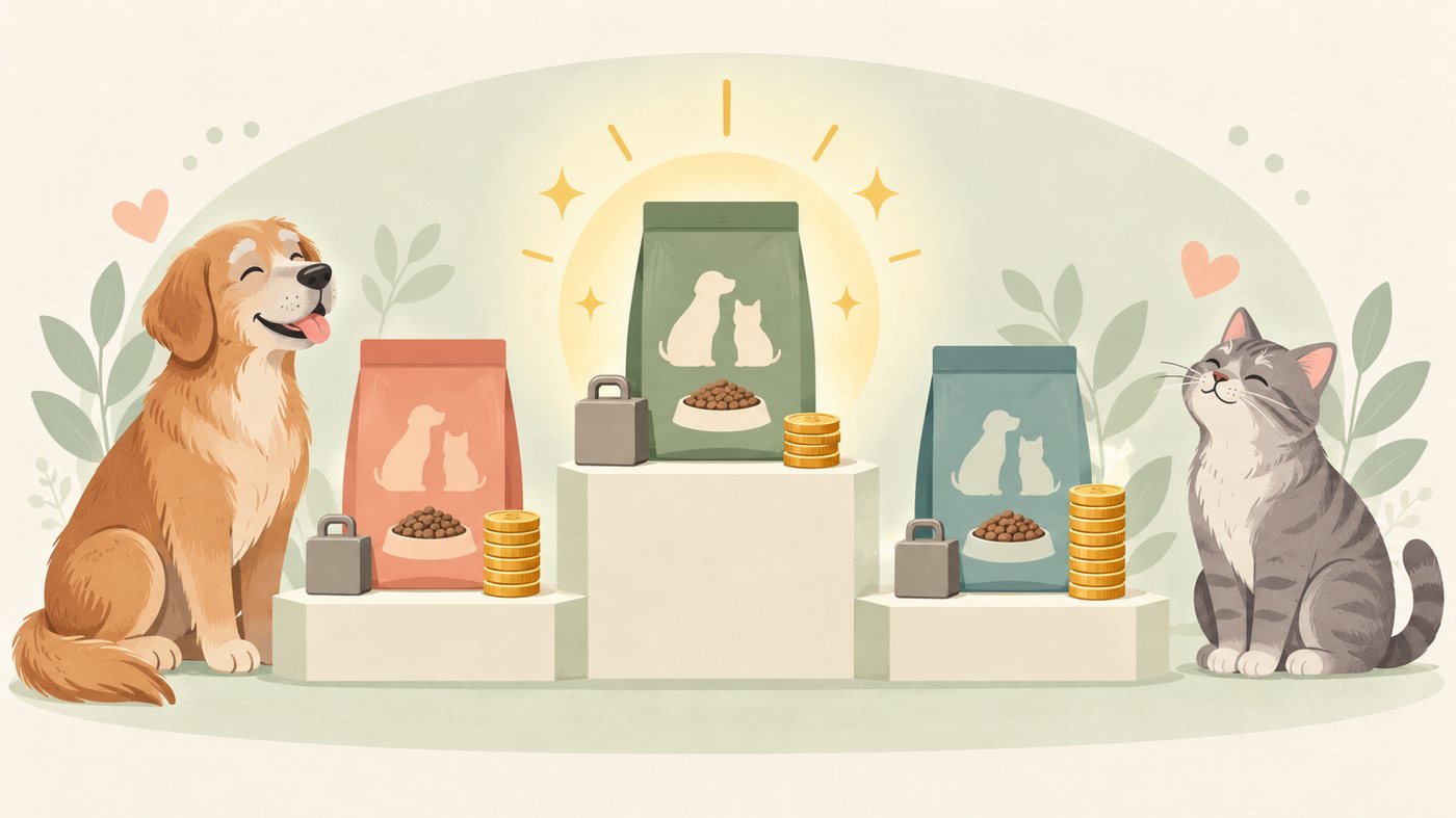 フードの袋の容量と入数から単価を出すイラスト