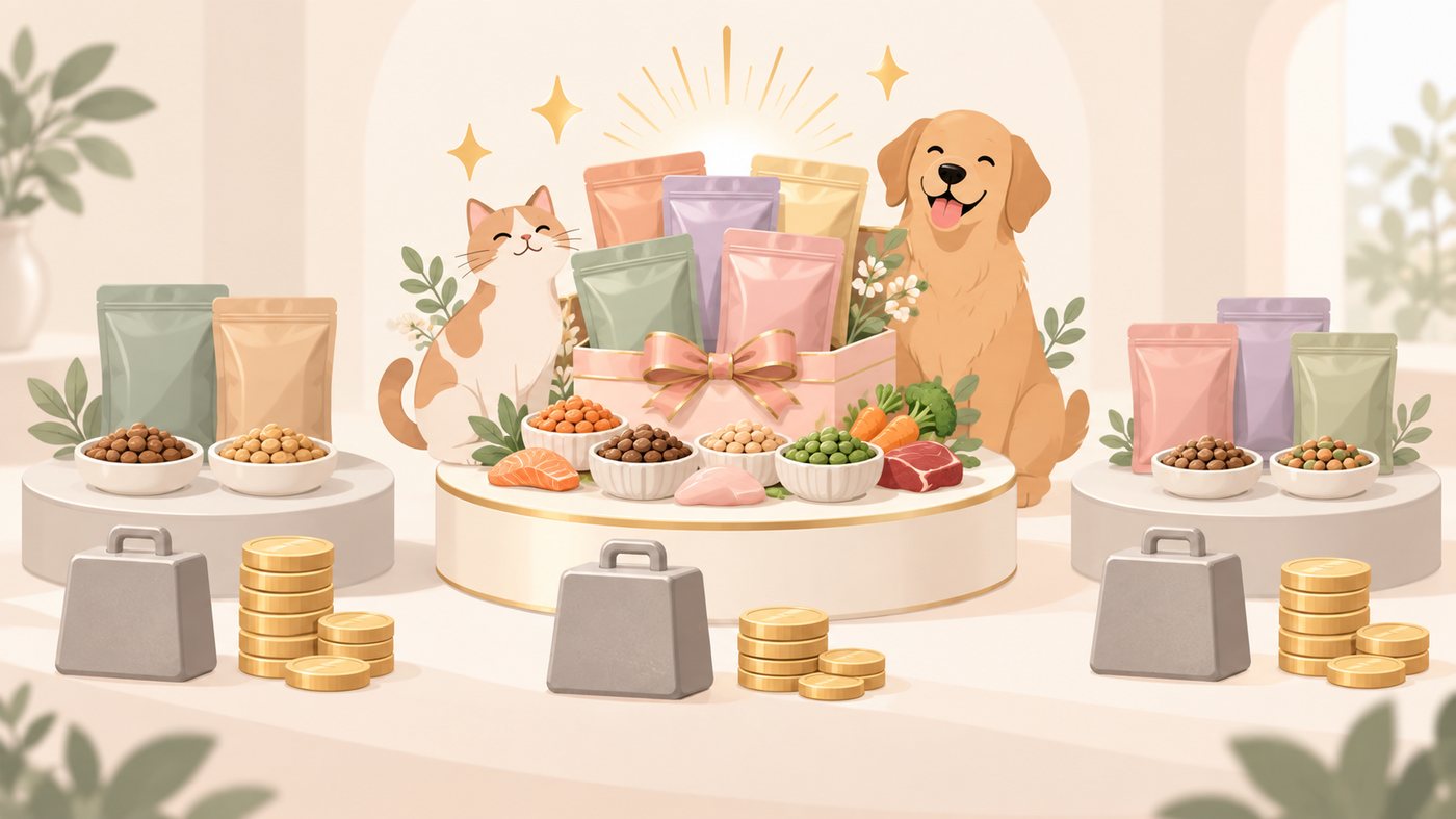 年齢表記ごとにフードの袋を分けて並べたイラスト