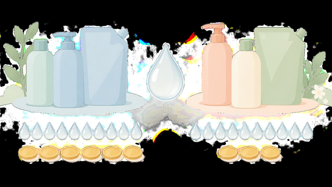 荷姿の違うフードを1gあたりの単価にそろえるイラスト