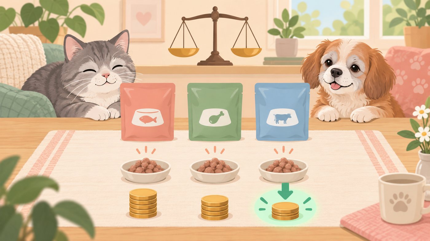 小袋のおやつと1.2kgの袋を見比べるイラスト