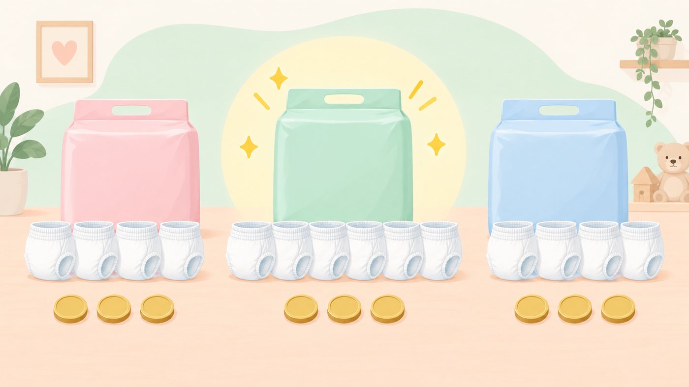 フードの袋と小分けパックを1gあたりで並べ替えるイラスト