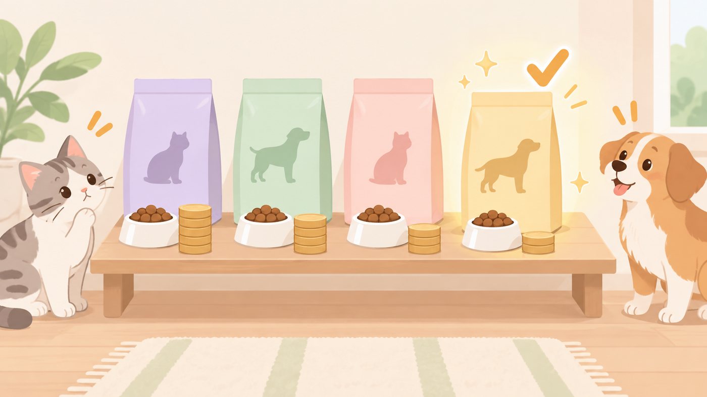 ペットフードを入数で選び分けるイメージ