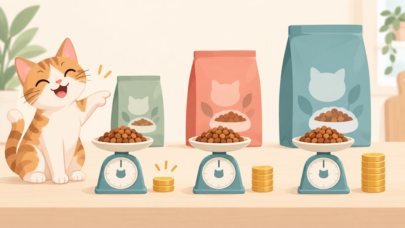 パウチと大袋のキャットフードが並ぶイラスト