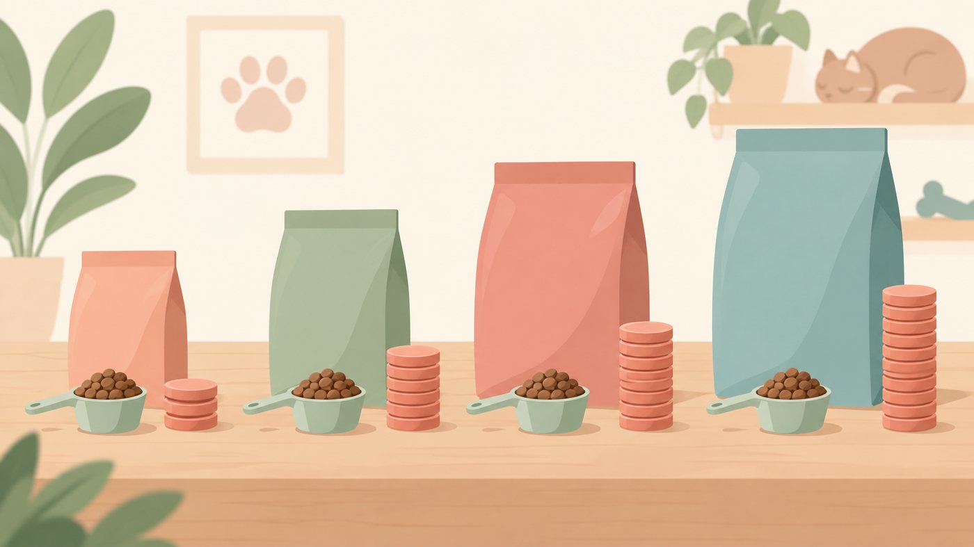 猫用と犬用のペットフードを分けて選ぶイメージ