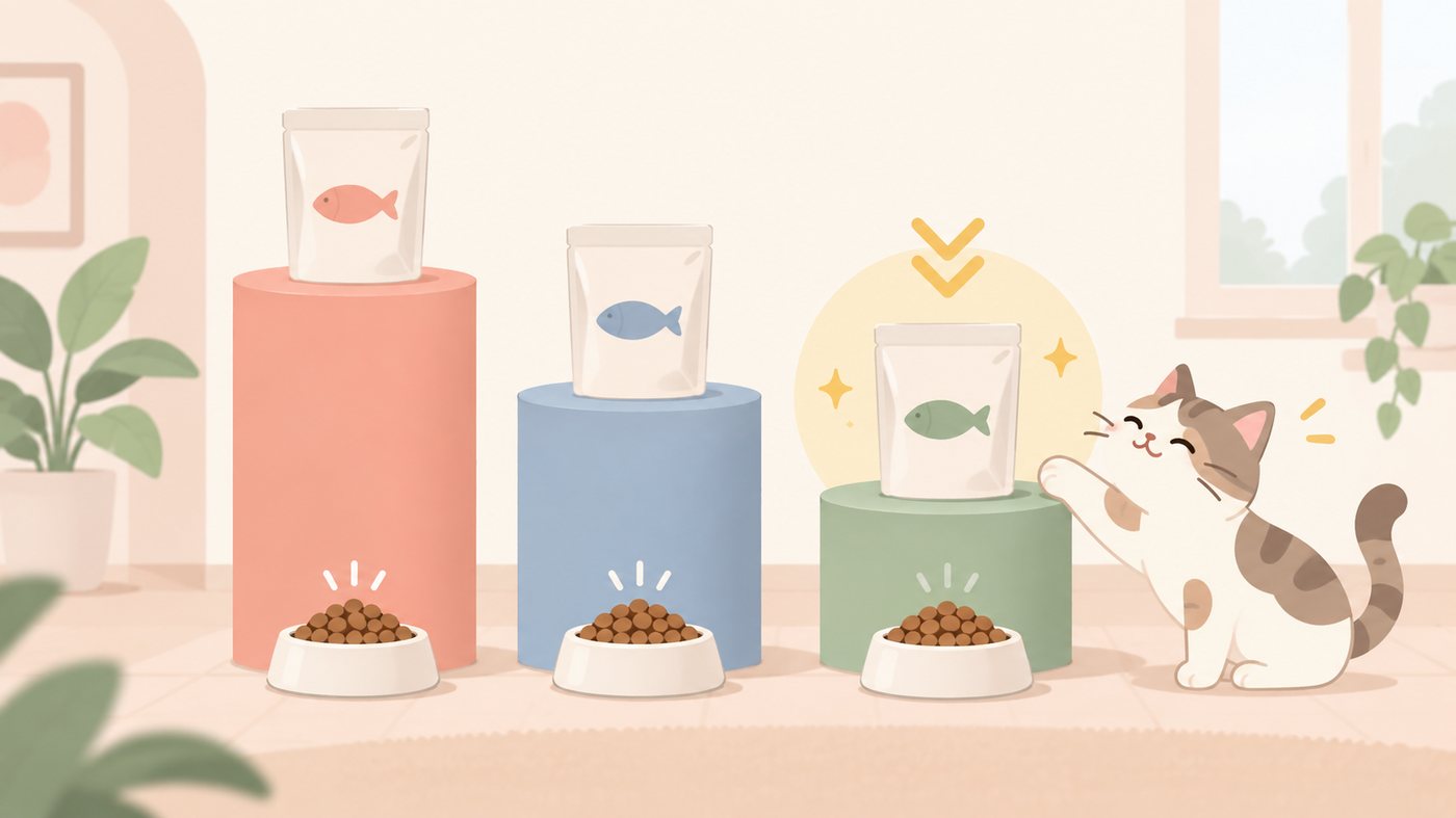 小分けのパウチを並べて比べるイラスト