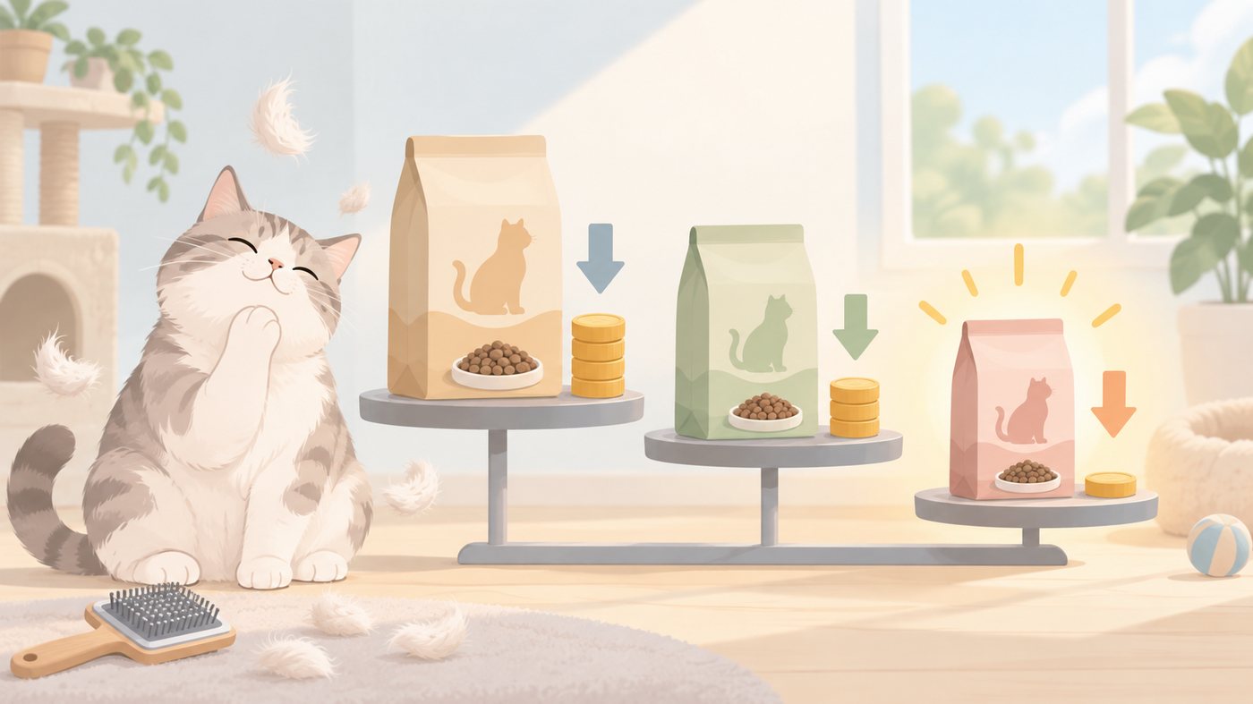 毛づくろいする猫とおやつの袋のイラスト