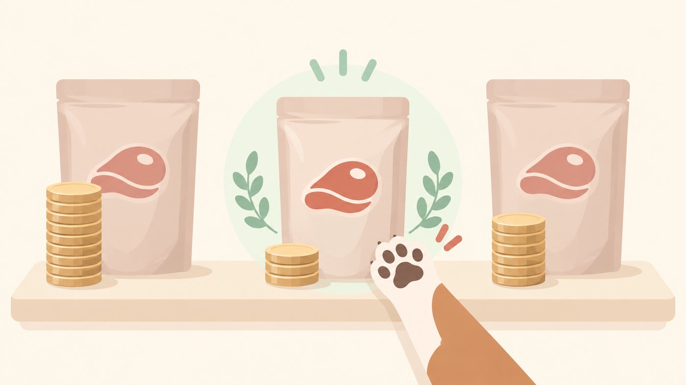 フードボウルの前に座る犬のイラスト