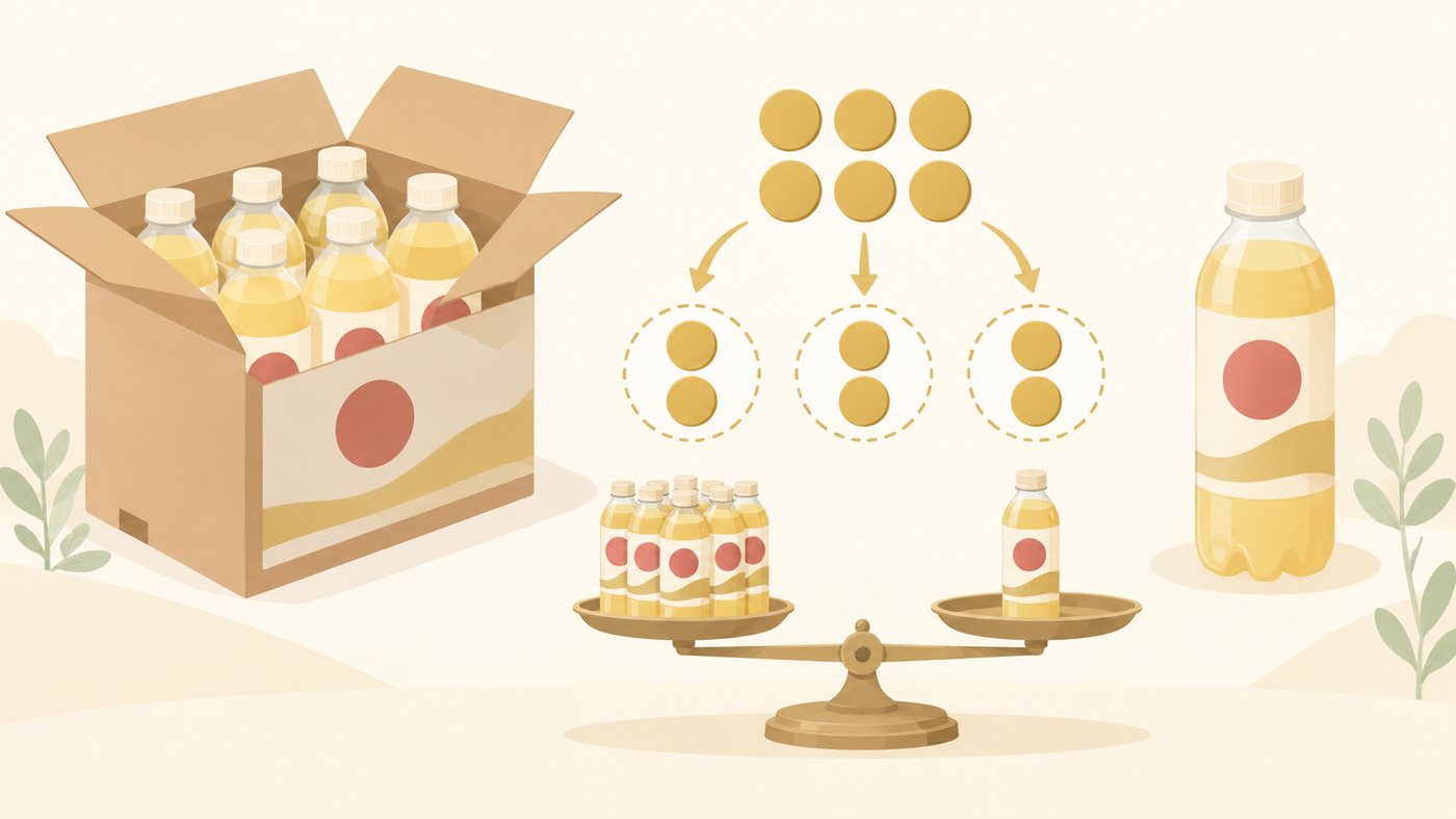 1gあたりの単価に割り戻して比べるイラスト