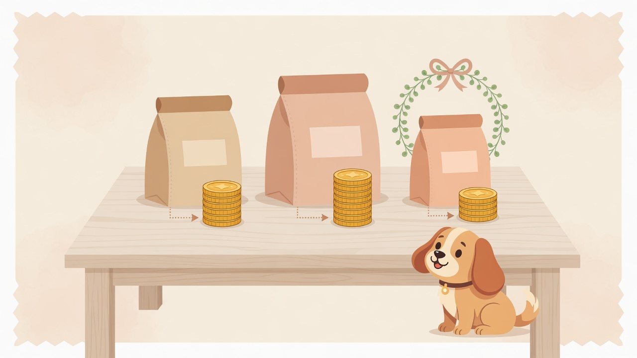 犬用の大袋と猫用のまとめ買いを分けて並べたイラスト