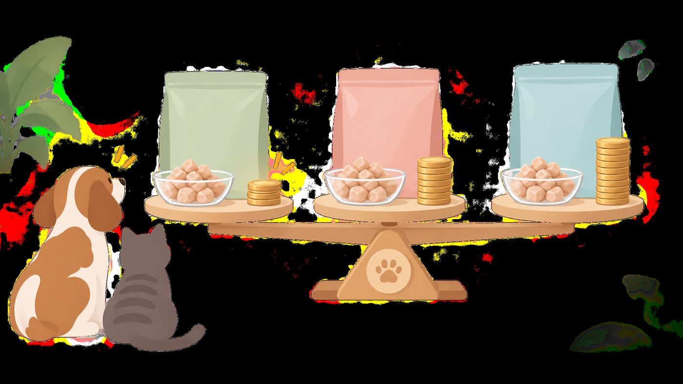 ササミのフードを前にした犬のイラスト