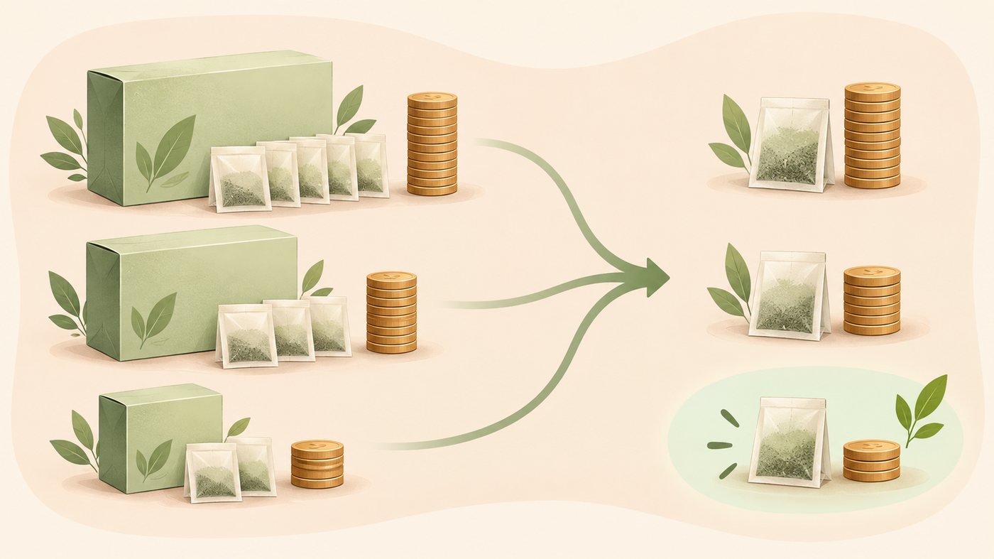 単品・まとめ買い・大量まとめの3つの荷姿を並べたイラスト